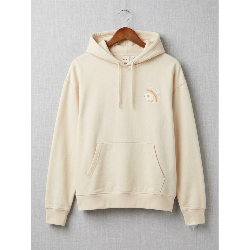 Roxy Womens Cream Floral Rainbow Graphic Hoodie Sweatshirt Since 1990 Small